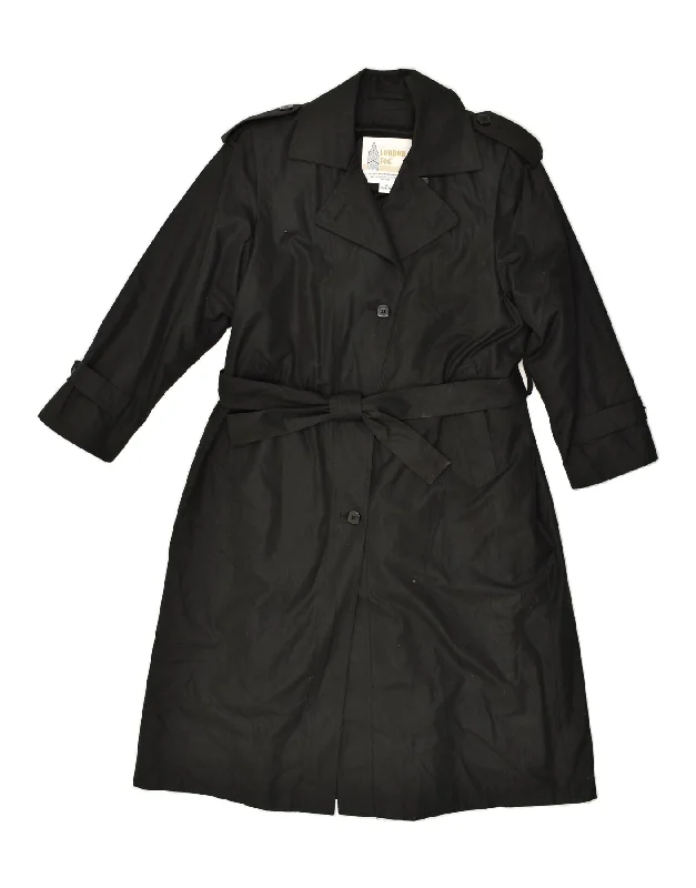 LONDON FOG Womens Petite Trench Coat US 10 Large Black Acrylic Mesh Canvas Denim