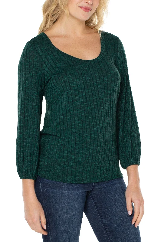 Liverpool 3/4 Sleeve Twist Back Scoop Neck Knit Top (Deep Emerald Green) Scoop Neck Knit Tee Liverpool 3/4 Sleeve Twist Back Scoop Neck Knit Top (Deep Emerald Green) Scoop Neck Knit Tee