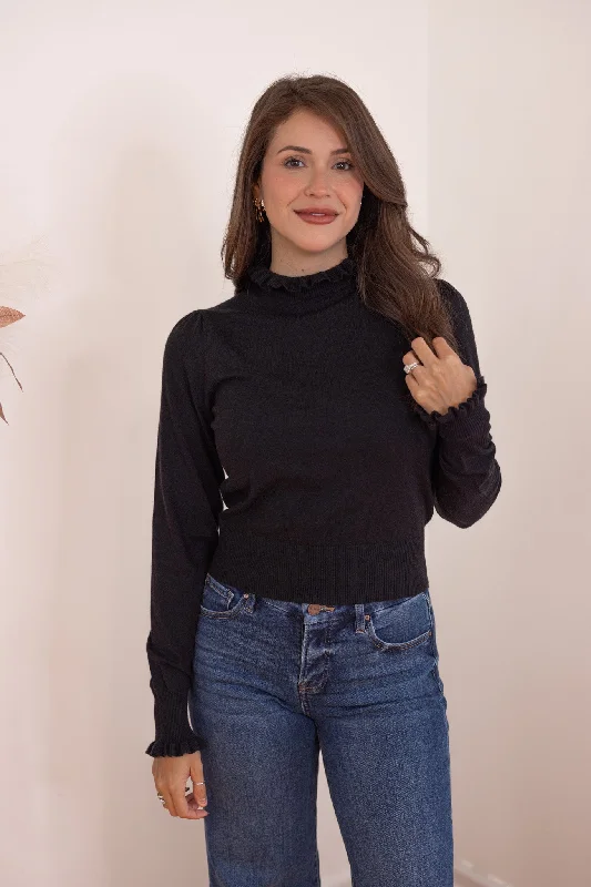 Delicate Darling Black Knit Top Warm Knit Tee