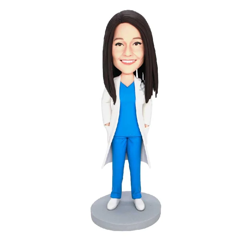 Custom Professional Female Doctor Bobbleheads In White Coat Sleeveless Short Sleeve Long Sleeve Custom Professional Female Doctor Bobbleheads In White Coat Sleeveless Short Sleeve Long Sleeve