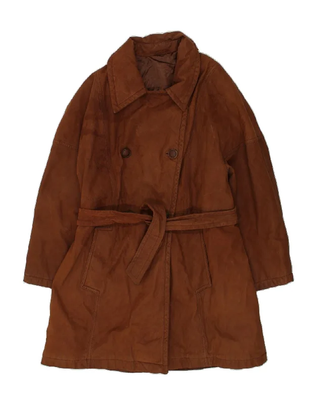 VERA PELLE Womens Double Breasted Leather Coat IT 42 Medium Brown Leather Vent Hem Cuff VERA PELLE Womens Double Breasted Leather Coat IT 42 Medium Brown Leather Vent Hem Cuff
