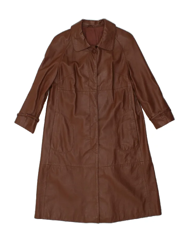 VINTAGE Womens 3/4 Sleeve Leather Coat IT 50 XL Brown Leather Bomber Denim Leather
