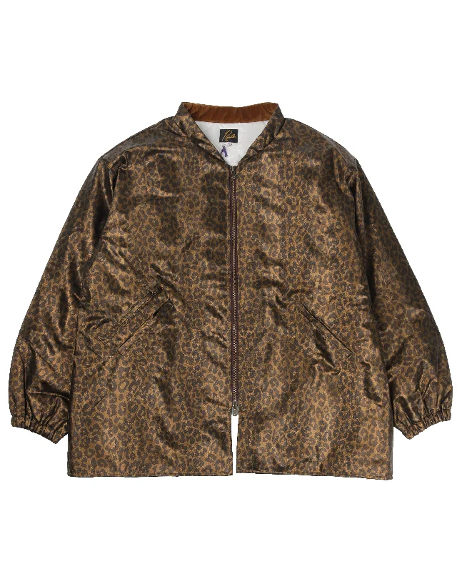 Faux Leather Leopard Coat Shawl Collar Notch Collar Lapel Collar