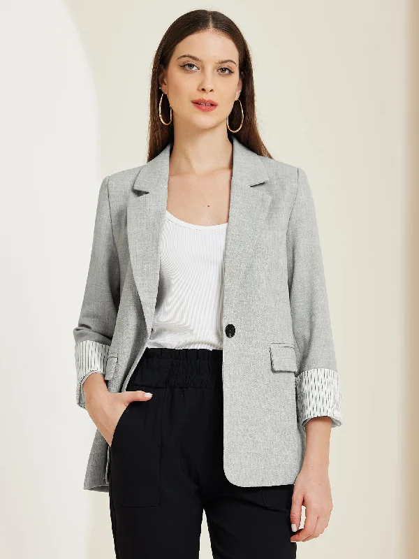 Notched Lapel One Button Roll Up Sleeve Office Work Blazer Women's Elegant Blazer