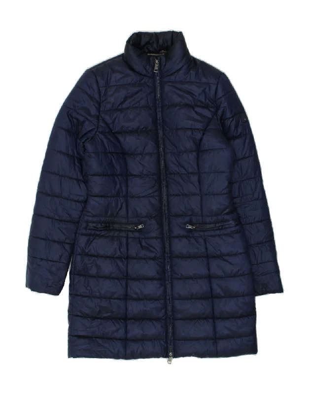 LIU JO Womens Padded Coat IT 40 Small Navy Blue Polyester Herringbone Houndstooth Plaid LIU JO Womens Padded Coat IT 40 Small Navy Blue Polyester Herringbone Houndstooth Plaid
