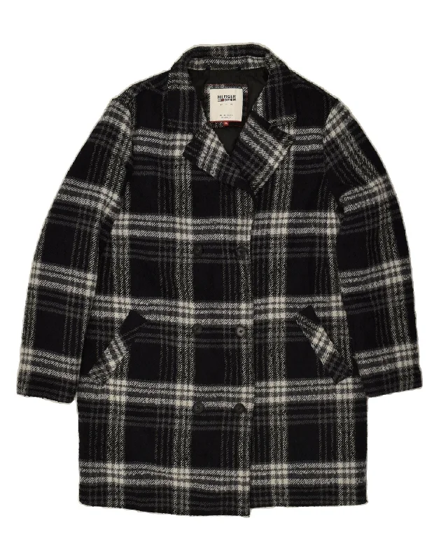 TOMMY HILFIGER Womens Double Breasted Coat UK 18 XL Black Plaid Polyester Trench Raincoat Windbreaker TOMMY HILFIGER Womens Double Breasted Coat UK 18 XL Black Plaid Polyester Trench Raincoat Windbreaker