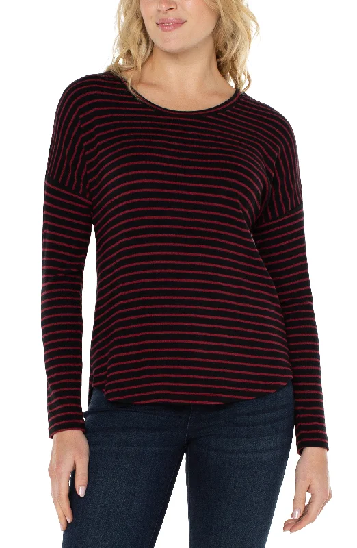 Liverpool's Long Sleeve Drop Shoulder Scoop Neck Knit Top (red/black stripe) Spring Knit Blouse Liverpool's Long Sleeve Drop Shoulder Scoop Neck Knit Top (red/black stripe) Spring Knit Blouse