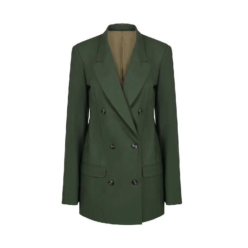 Double-Breasted Blazer - Green Women's Elegant Suit