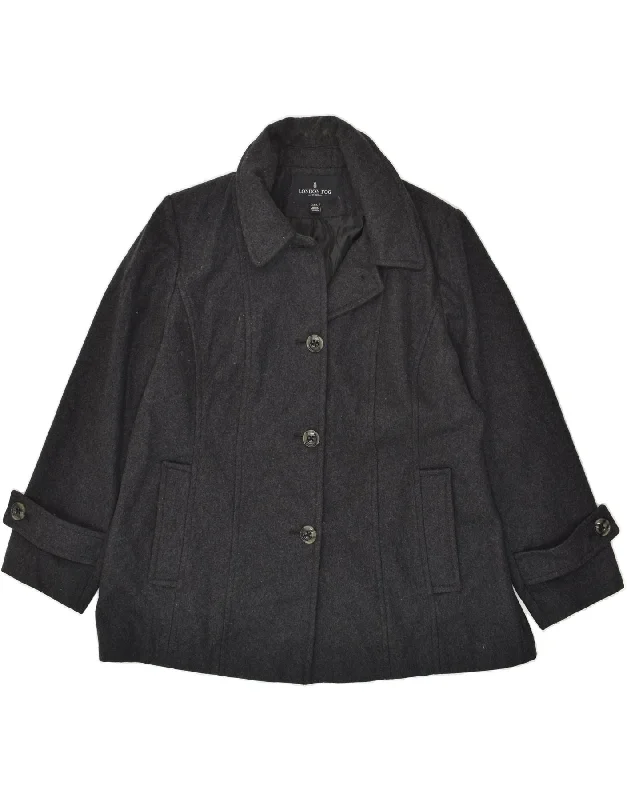 LONDON FOG Womens Pea Coat UK 20 2XL Grey Wool Kimono Robe Cloak