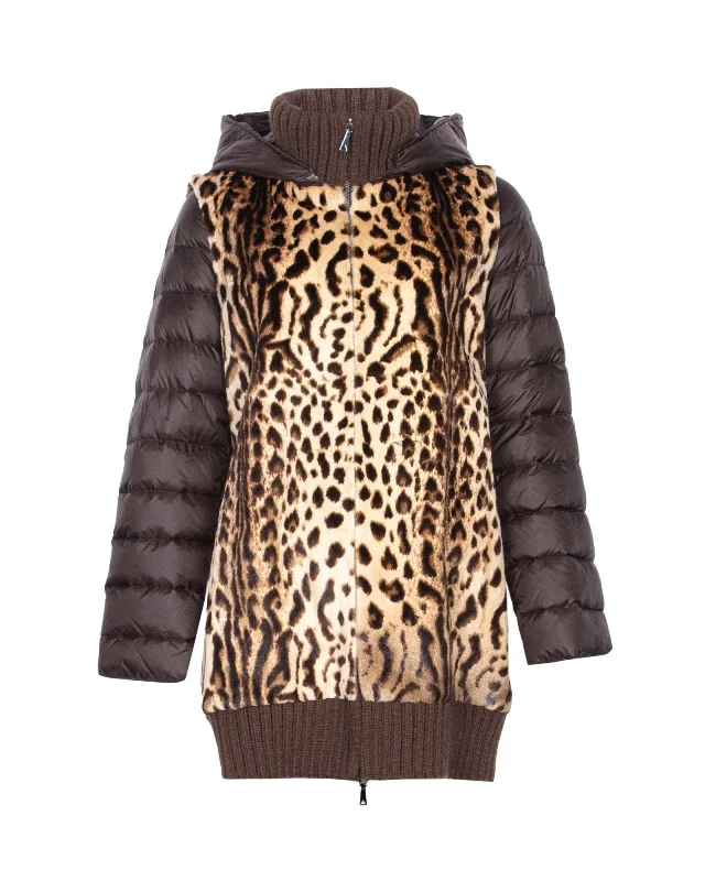 Brown Leopard Pattern Coat Toggle Coat Shawl Collar Coat Notch Collar Coat