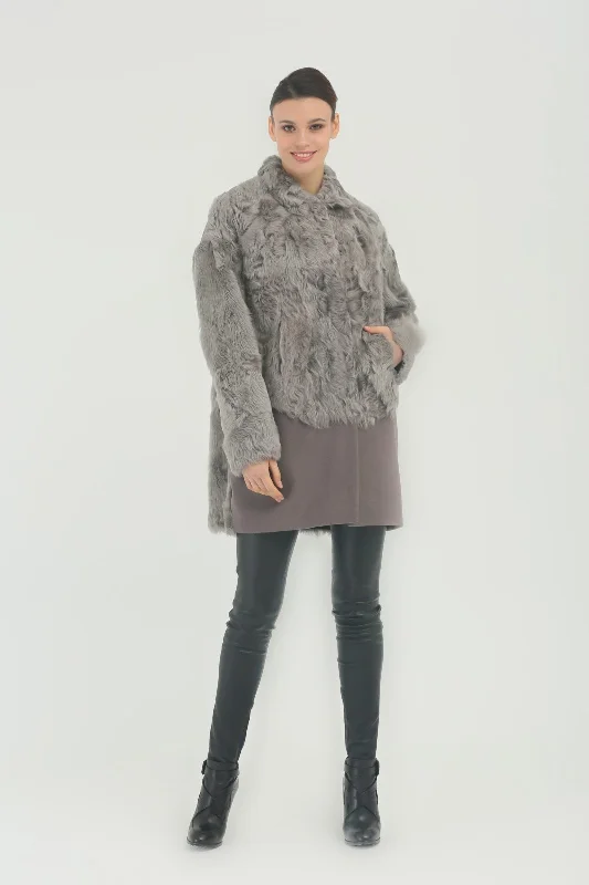 Grey Long Coat Hooded Caped Scarf