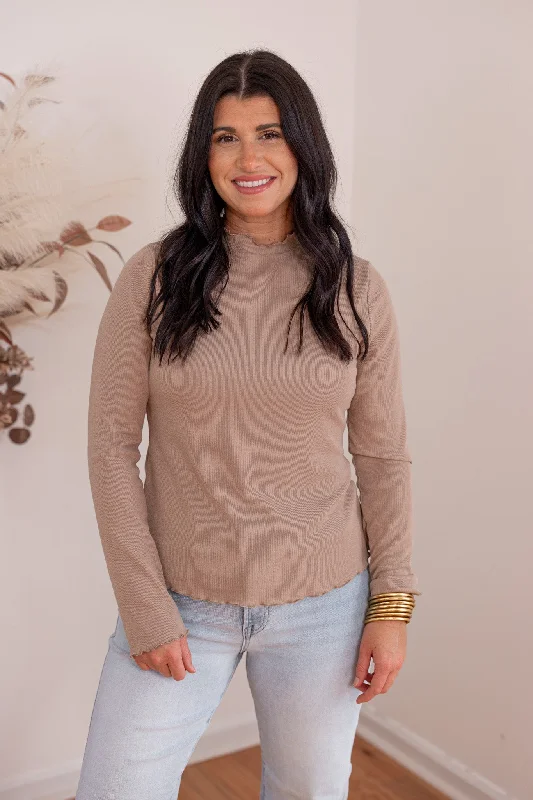 All Better Tan Knit Top Cotton Knit Shirt