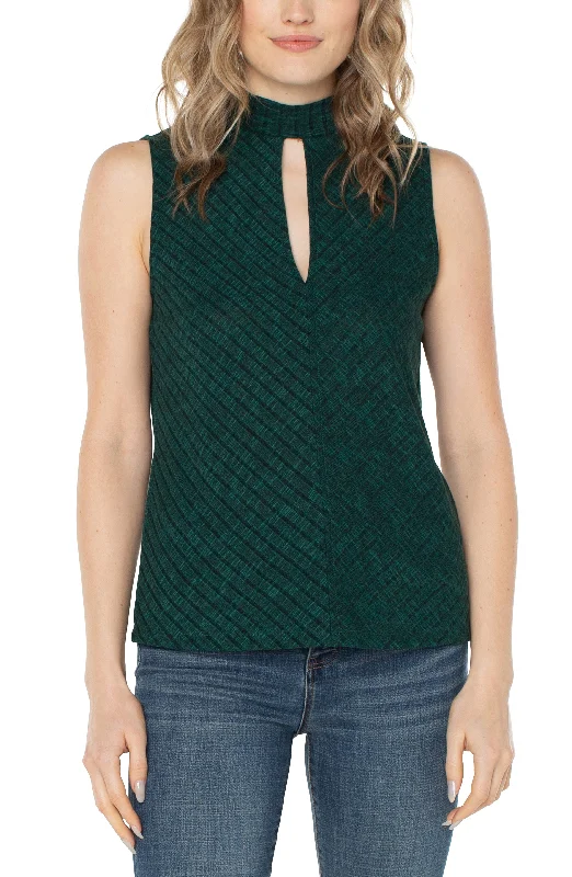 Liverpool Mock Neck Miter Front Sleeveless Knit Top (Deep Emerald Green) Boat Neck Knit Top Liverpool Mock Neck Miter Front Sleeveless Knit Top (Deep Emerald Green) Boat Neck Knit Top