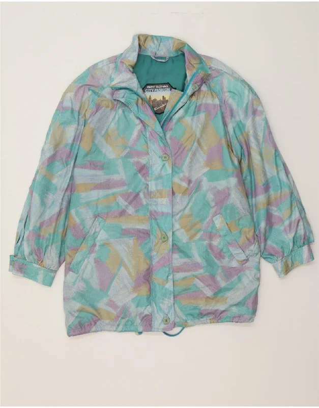 VINTAGE Womens Abstract Windbreaker Coat UK 16 Large Blue Polyester Hooded Caped Scarf VINTAGE Womens Abstract Windbreaker Coat UK 16 Large Blue Polyester Hooded Caped Scarf