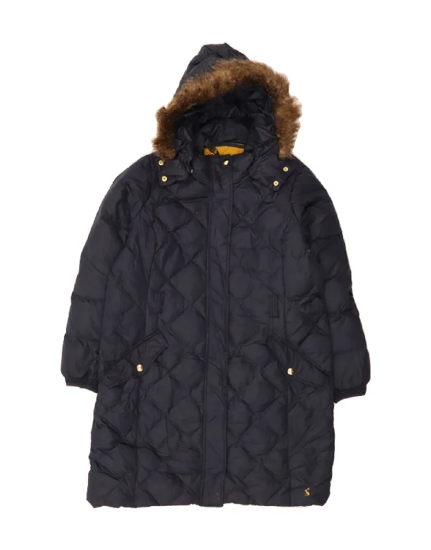 JOULES Womens Hooded Padded Coat UK 18 XL Navy Blue Polyester Bodycon Sheath Shift