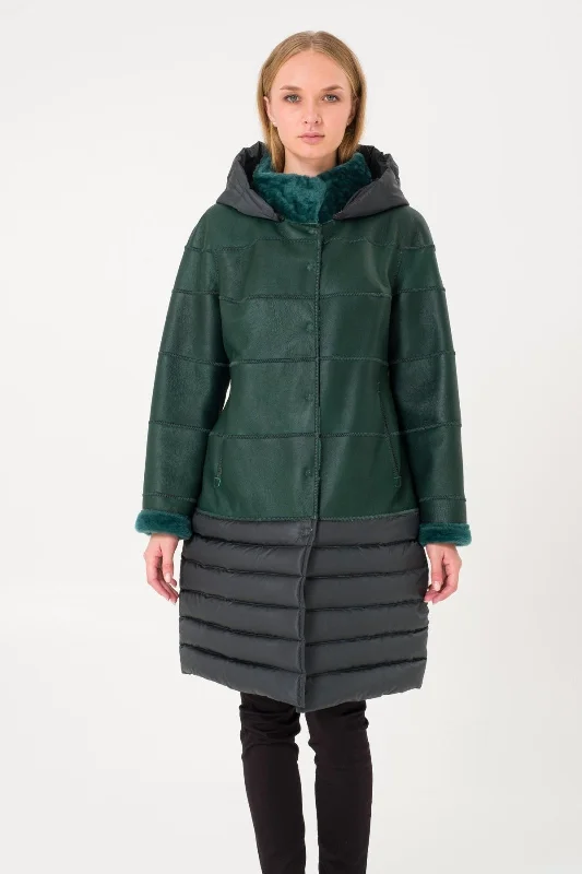 Emerald Green Long Shearling Coat Off-the-Shoulder Jacket Double-Breasted Coat Single-Breasted Coat