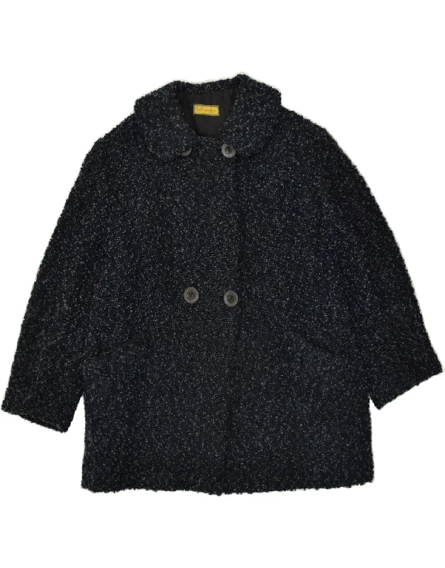 VINTAGE Womens Double Breasted Coat UK 16 Large Navy Blue Zip Front Button Front Snap Front