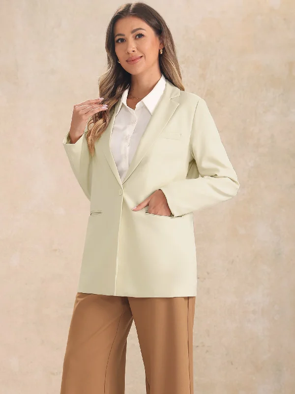 Long Sleeve Notched Collar Solid Color Work Office Blazer Women's Simple Jacket