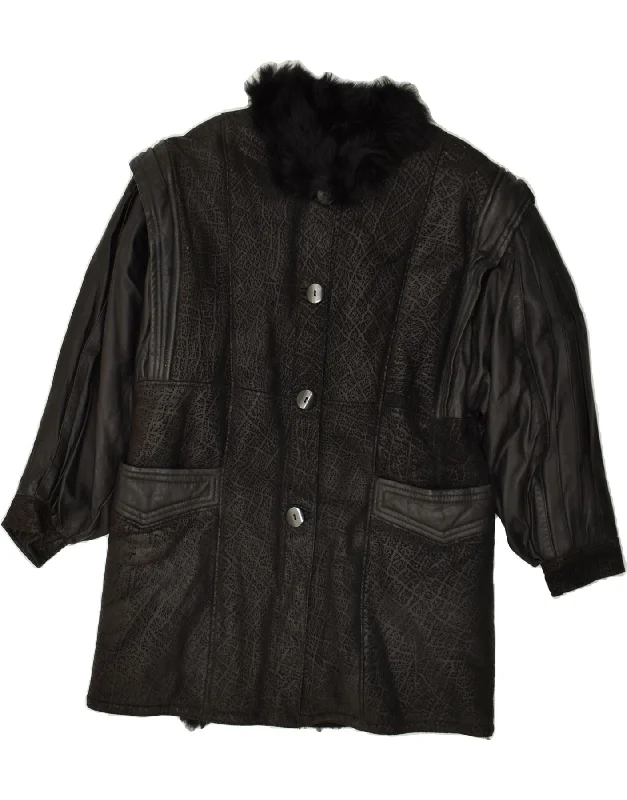 VINTAGE Womens Oversized Shearling Coat IT 40 Small Black Shearling Stole Shawl Scarf VINTAGE Womens Oversized Shearling Coat IT 40 Small Black Shearling Stole Shawl Scarf