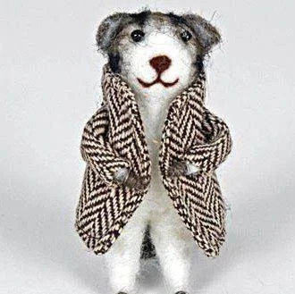 Felted Cat in Tweed Coat Elasticated Drawstring Belted