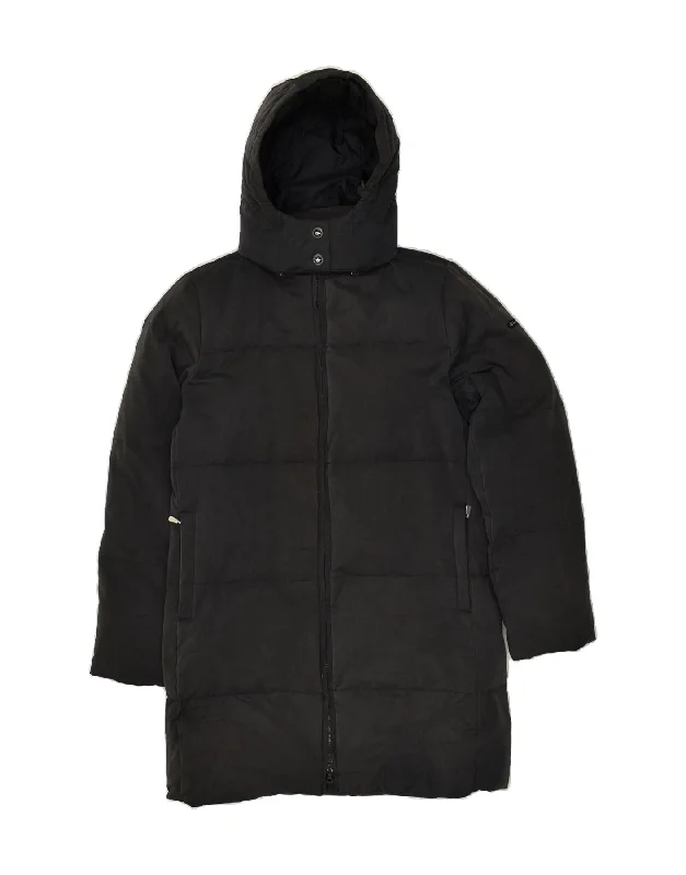 CHAMPION Womens Hooded Padded Coat UK 10 Small Black Polyester Fleece Down Feather