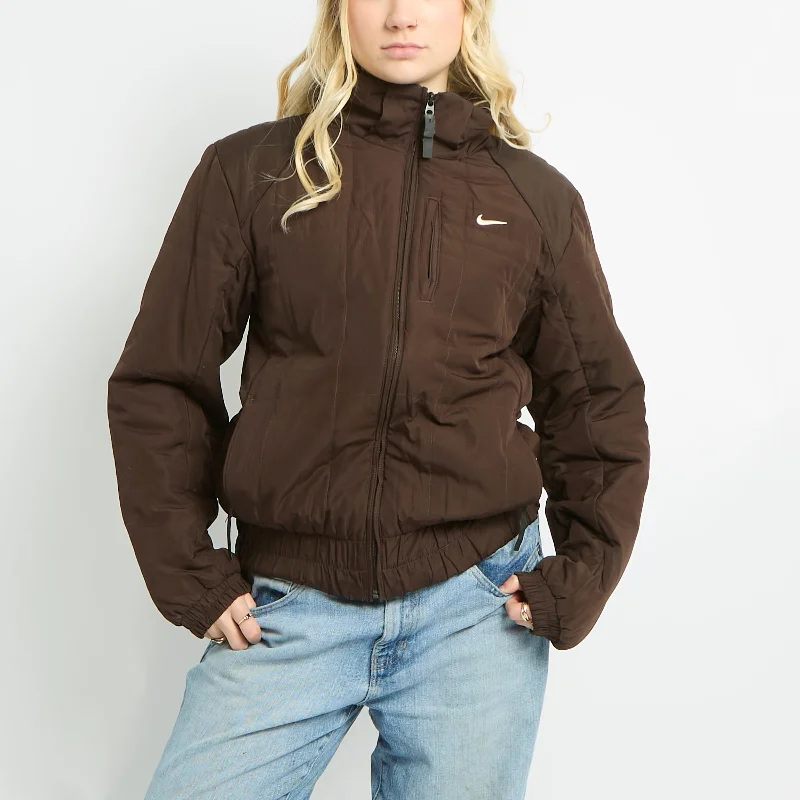 Nike Puffer Coat With Detachable Hood - L Square Neck One-Shoulder Off-the-Shoulder