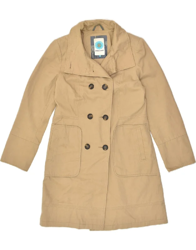 WHITE STUFF Womens Double Breasted Coat UK 10 Small Beige Tailored Straight A-Line