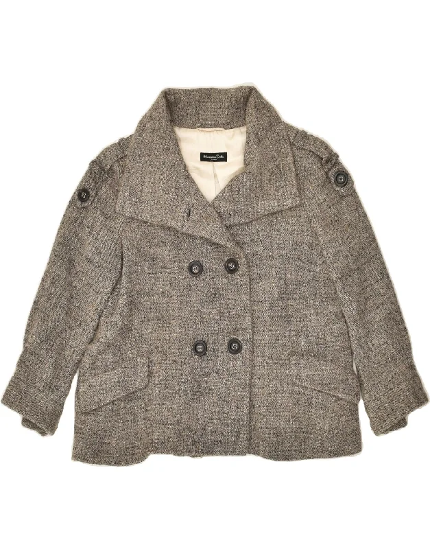 MASSIMO DUTTI Womens Pea Coat EU 40 Medium Grey Wool Wool Cashmere Tweed