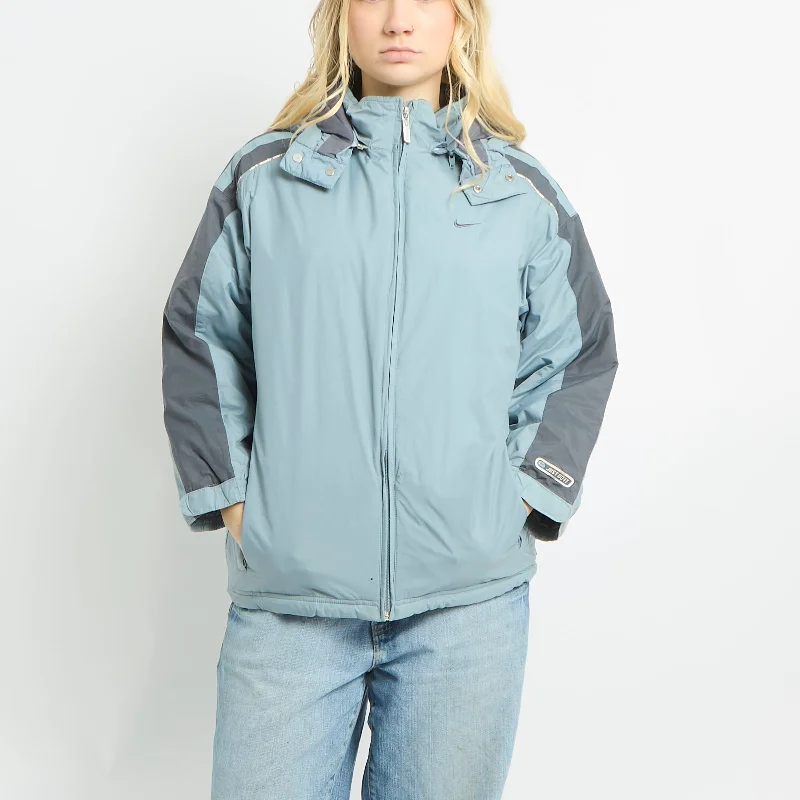 Nike Two-Tone Lightweight Puffer Coat - M Asymmetrical Collar Hooded Zippered