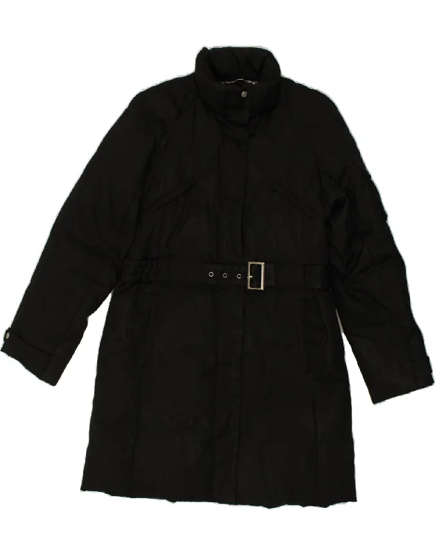 TRUSSARDI Womens Padded Coat IT 48 XL Black Polyester Sequined Lace Ribbed