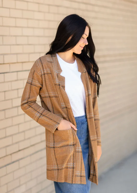 Brown Striped Long Sleeve Blazer Women's Custom Suit