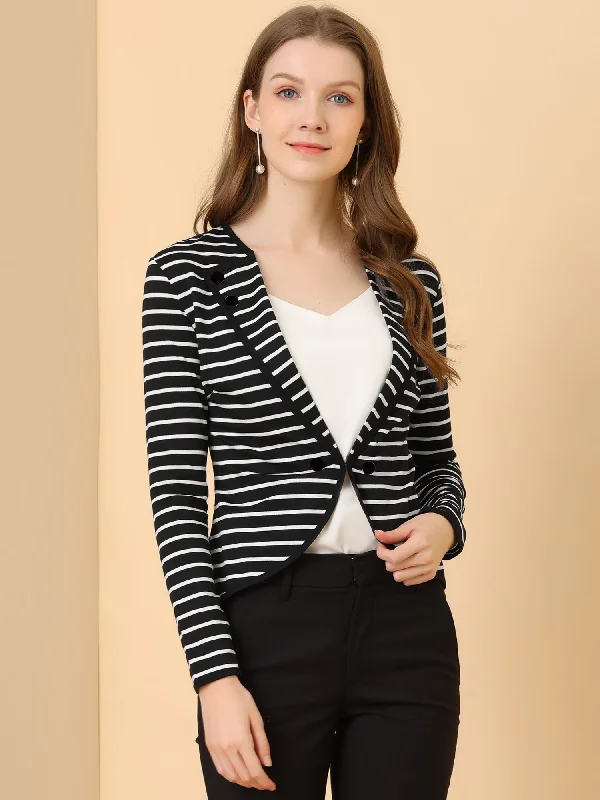 Notched Lapel Casual Work Office Striped Blazer Women's Fashion Blazer