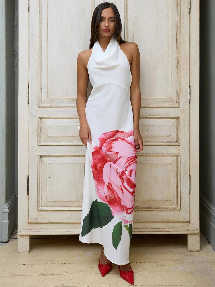 FashionSierra - Print Long Halter Backless Sexy Maxi Floral Dress