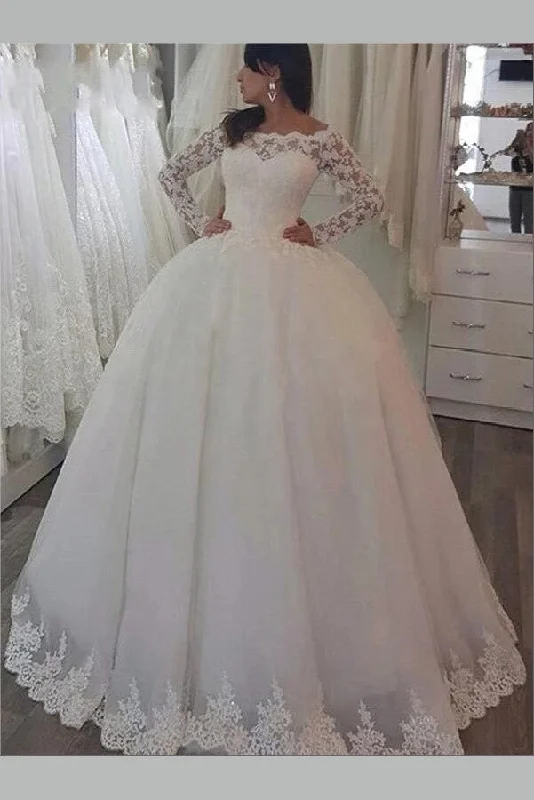 Off-the-shoulder Lace Bridal Dress with Long Sleeves vestido de novia
