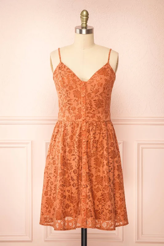 Kesso | Orange A-Line Short Lace Dress