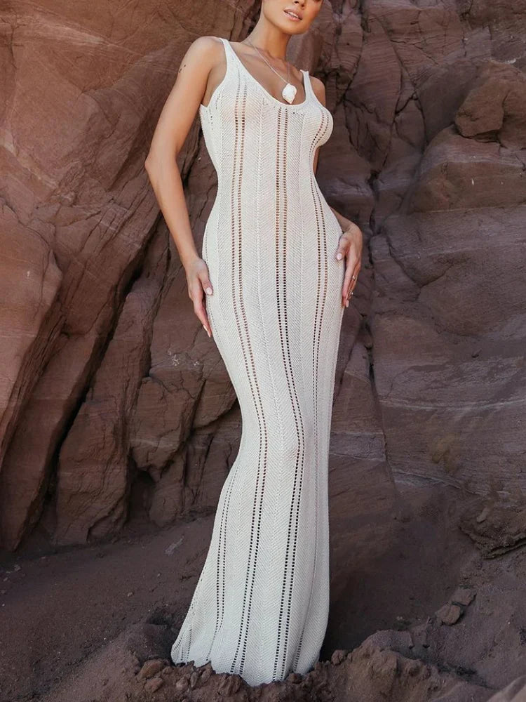 FashionSierra - Backless Wrap Hip Knit Cover Up Dresses Hollow See Through Sleeveless Solid Elegant Maxi Beach New Casual Dress FashionSierra - Backless Wrap Hip Knit Cover Up Dresses Hollow See Through Sleeveless Solid Elegant Maxi Beach New Casual Dress