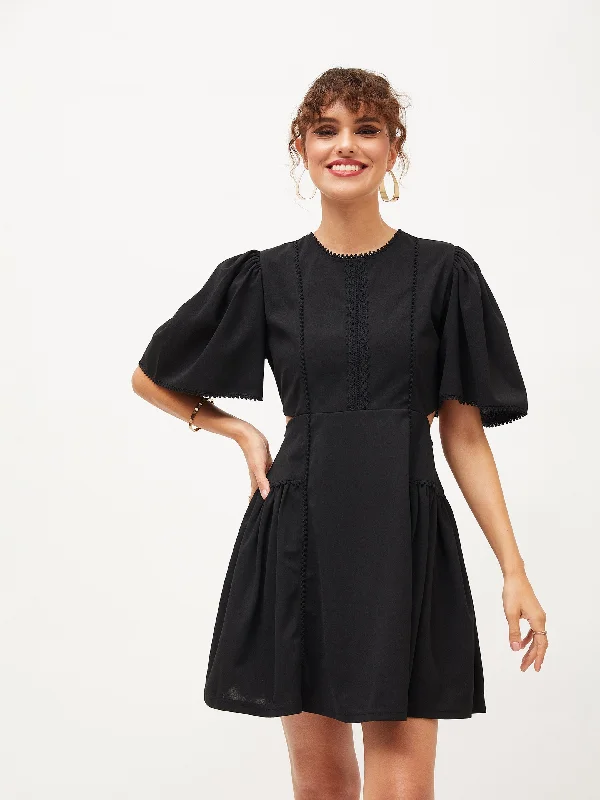 Lyush Women Black Side Cut Out Skater Dress