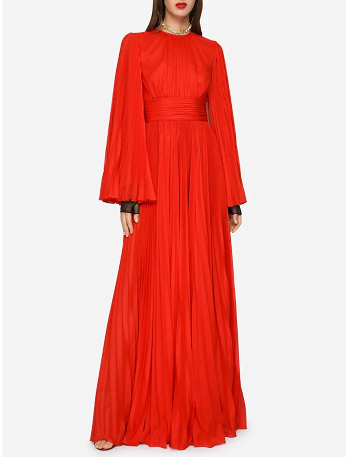 A-Line Evening Gown Elegant Dress Formal Christmas Floor Length Long Sleeve Jewel Neck Chiffon with Ruched A-Line Evening Gown Elegant Dress Formal Christmas Floor Length Long Sleeve Jewel Neck Chiffon with Ruched