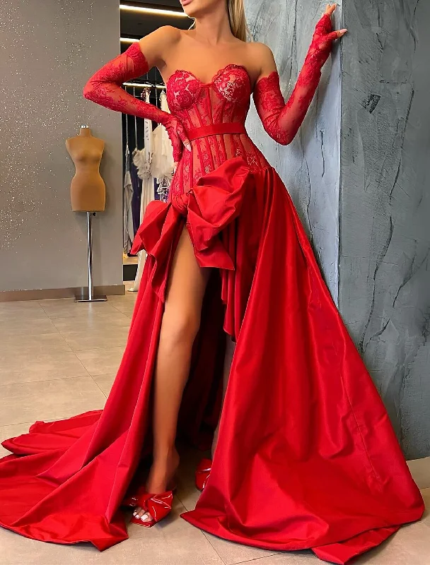 A-Line Evening Gown Corsets Dress Formal Masquerade Court Train Sleeveless Strapless Satin with Bow(s) A-Line Evening Gown Corsets Dress Formal Masquerade Court Train Sleeveless Strapless Satin with Bow(s)