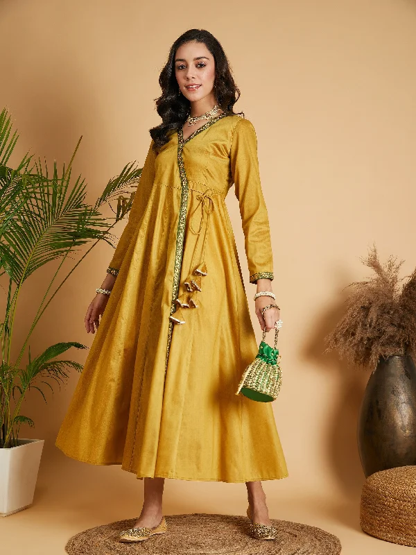 Lyush Women Mustard Angrakha Anarkali Dress With Slip