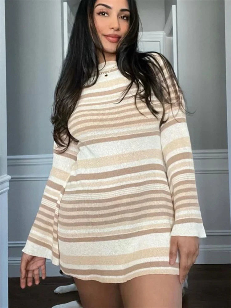 FashionSierra - Striped Knitwear Lace-Up Long Sleeve Women Holiday Beach Summer Slim Fashion Ladies Casual Dress FashionSierra - Striped Knitwear Lace-Up Long Sleeve Women Holiday Beach Summer Slim Fashion Ladies Casual Dress