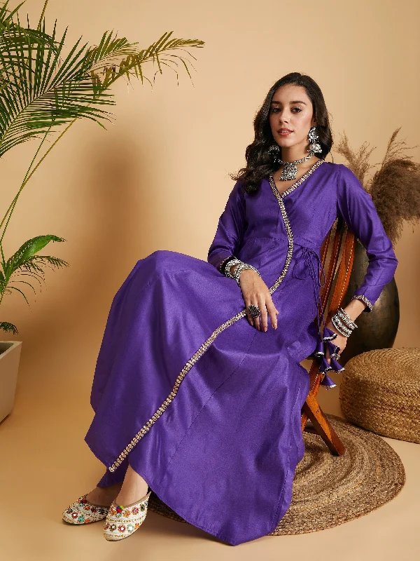 Lyush Women Purple Angrakha Anarkali Dress With Slip