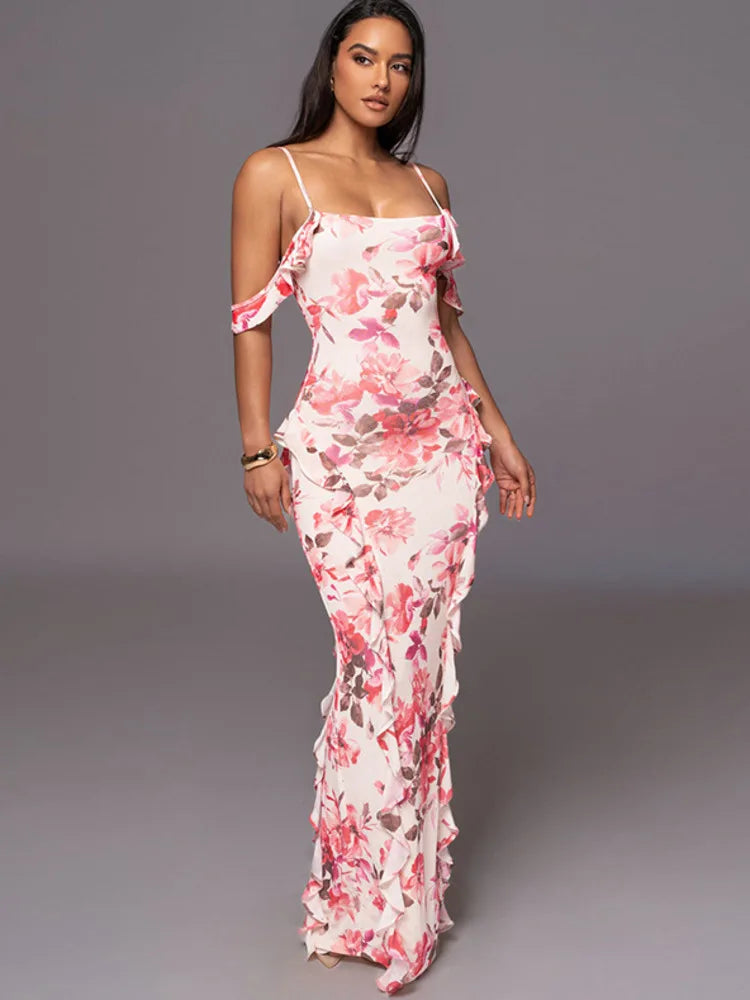 FashionSierra - Summer New Spaghetti Strap Backless Print Maxi Floral Dress