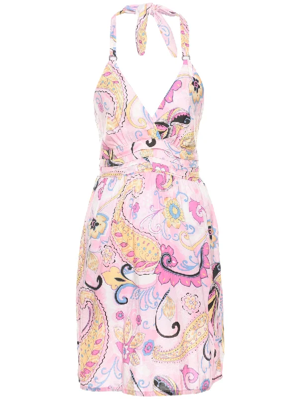 Smocked Paisley Pattern Y2K Halter Dress - S