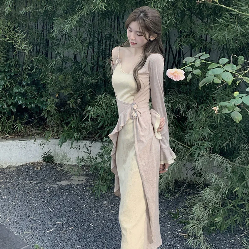 Spring and autumn pure desire retro dress 2023 gentle ruffled fake two-piece stitching dress LL-660 Spring and autumn pure desire retro dress 2023 gentle ruffled fake two-piece stitching dress LL-660