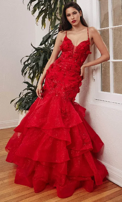 Cinderella Divine CM329 - Tiered Mermaid with Floral Details Evening Dress Tunics Seasonal trendy