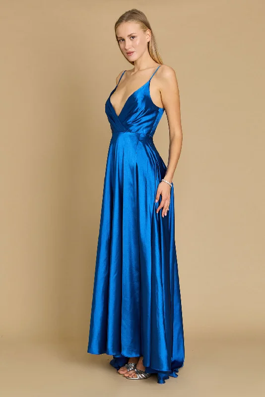 Dylan & Davids Long Flowy Satin Formal Prom Party Dress Teal Tunics Luxurious high-end