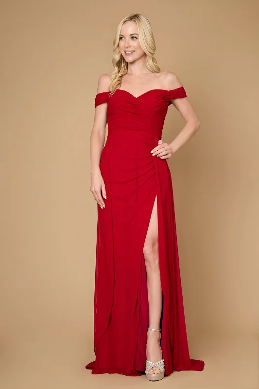 Dylan & Davids Off Shoulder Long Formal Evening Dress Burgundy Tunics Practical easy-care