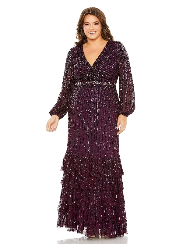 Mac Duggal 5784 Plus Size Long Sleeve Formal Evening Dress Tunics Velvet soft