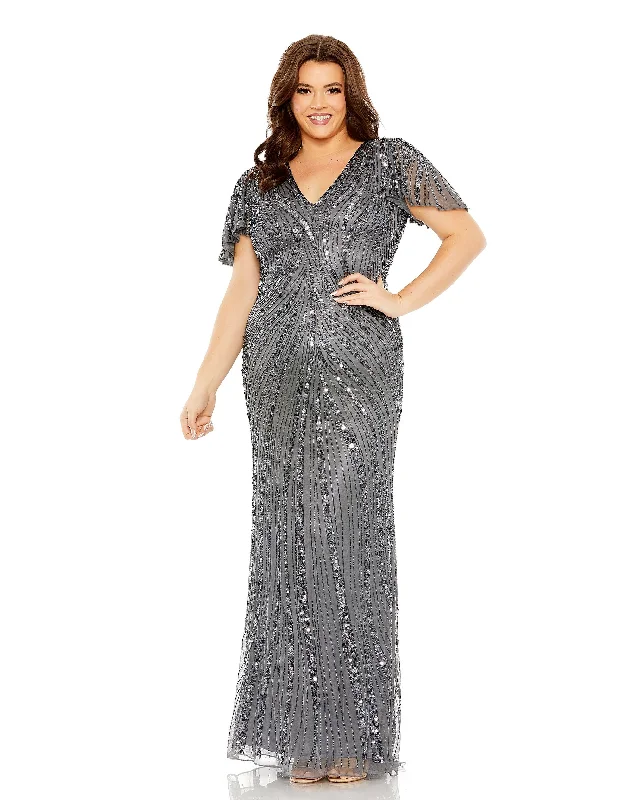 Mac Duggal 5945 Plus Size Sequins Long Formal Evening Dress Tunics Satin smooth